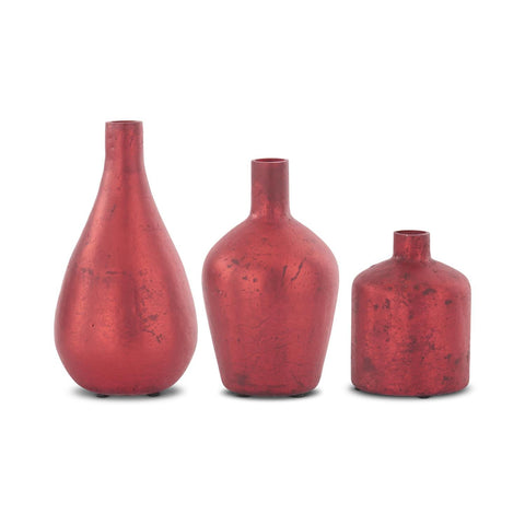 Antique Red Matte Glass Bottle Vases