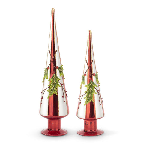 Red & Silver Striped Glass Cone Finials