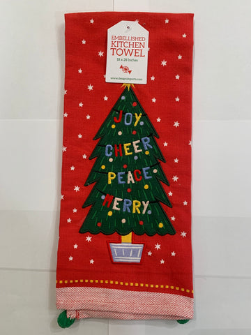 Christmas Wishes Tree Embl Dish Towel