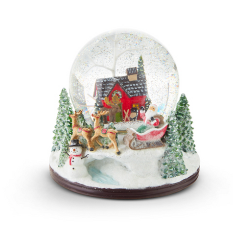 House with Santa and Sleigh Musical Lighted Swirling Glitter Water Globe
