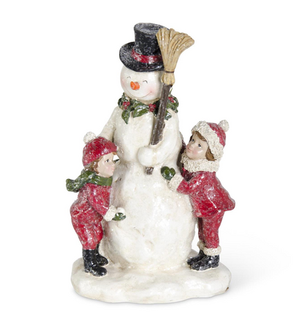 Vintage Glittered Resin Snowman w/Child