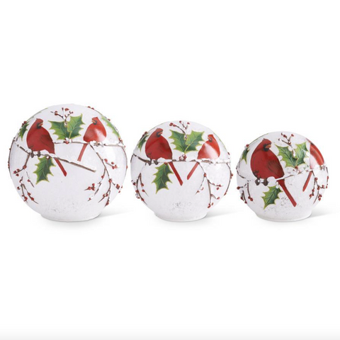 LED Cardinals and Holly Tabletop Globes w/Timers (3 Variants)