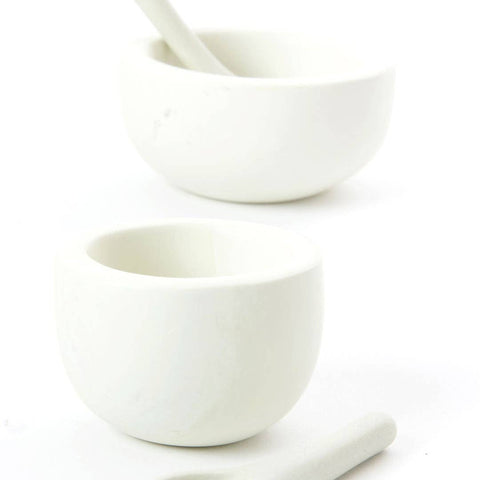 White Soapstone Salt Cups w/ Spoon S/2