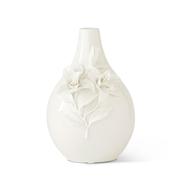 White Ceramic Vase w/ Raised Lily Flowers