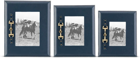 Navy Photo Frames w/ Gold Horse Bit, Set of 3