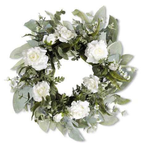 White Rose and Eucalyptus Wreath
