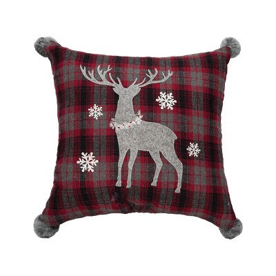 Frosty Deer Plaid Throw Pillow