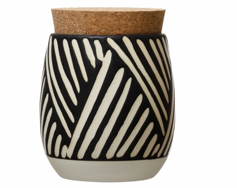 Patterned Stoneware Jar with Cork Lid