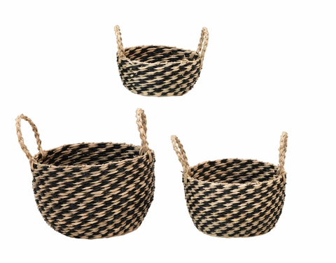 Hand-Woven Seagrass Baskets with Handles