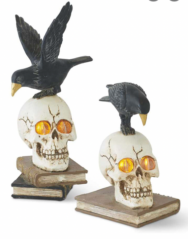 LED Skull On Books w/ Crow