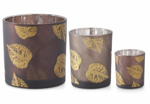 Brown Mirrored Votives w/ Gold Leaves (3 Variants)