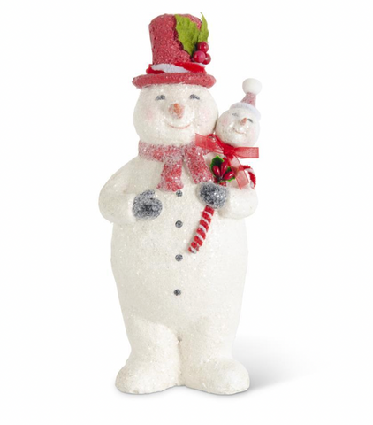 9.5" Glittered Snowman w/Top Hat & Staff