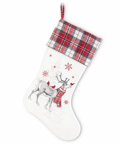 White Embroidered Holiday Stocking