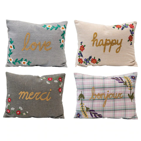 Embroidered Lumbar Pillow