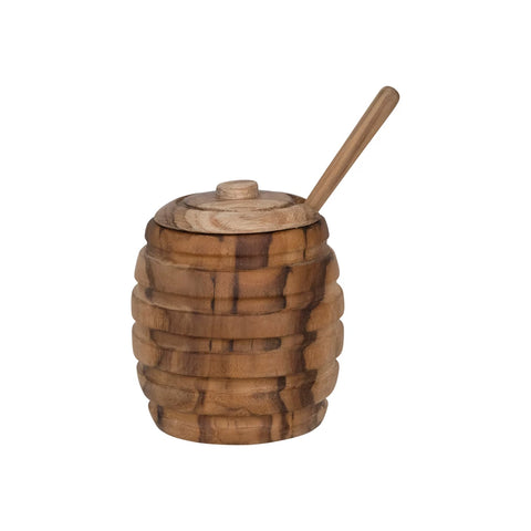 Teakwood Honey Jar w/ Honey Dipper