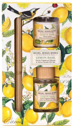 Lemon Basil Fragrance Diffuser & Candle Gift Set