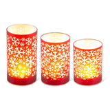 Matte LED Glass Candles w/Snowflakes (3 Variants)