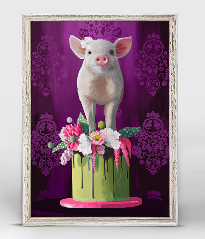 Piggy On Cake Mini Framed Canvas