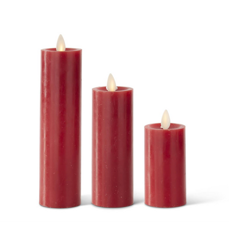 Set of 3 Red Wax Luminara Candle w/ Remote