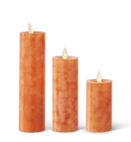 Set of 3 Orange Wax Luminara Candle w/ Remote