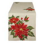 Poinsettia Holly Embroidered Table Runner