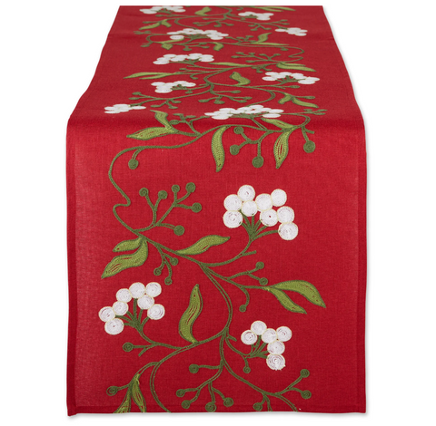 Mistlletoe Embroidered Table Runner