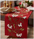 Mistlletoe Embroidered Table Runner