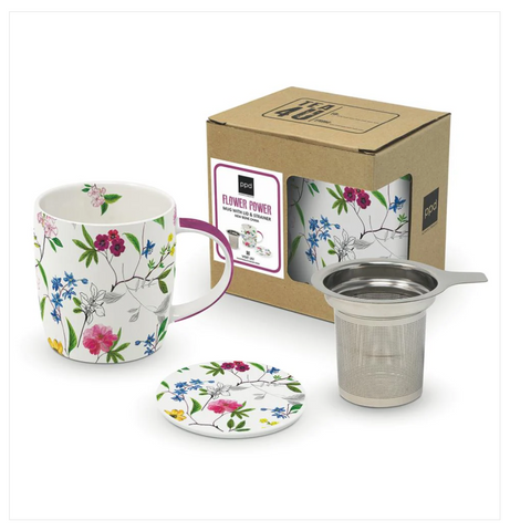 "Flower Power" Tea Mug with Lid and Strainer