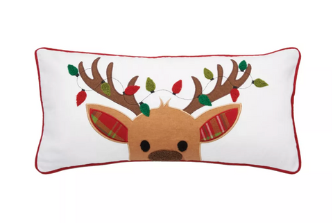 Reindeer Plaid & Lights Pillow