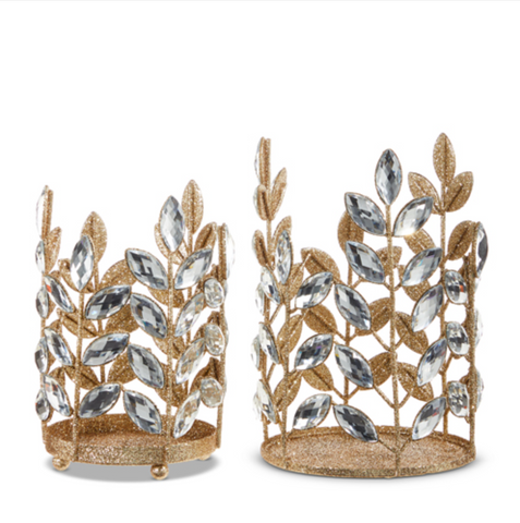 Crystal Jeweled Candle Holders with Gold Glitter (2 Variants)