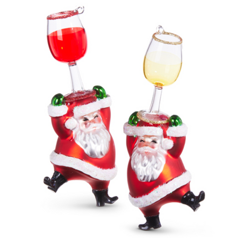 Santa with Wine Glass Ornament (2 Styles)