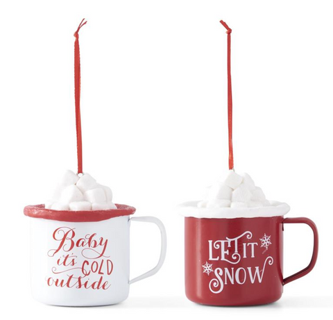 Hot Cocoa Mug Ornaments w/Marshmallows