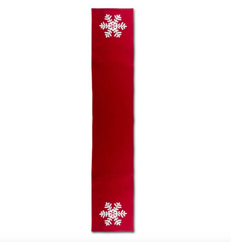 70" Red Table Runner w/White Snowflake