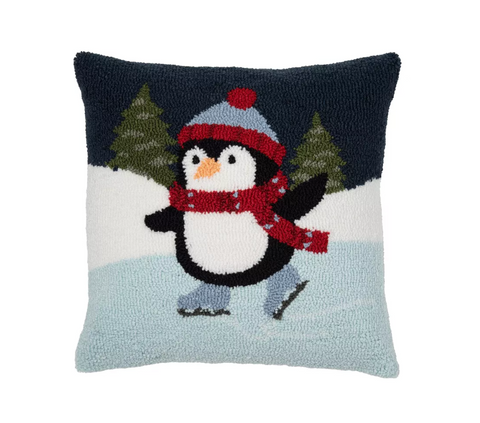 Skating Penguin Hooked Pillow