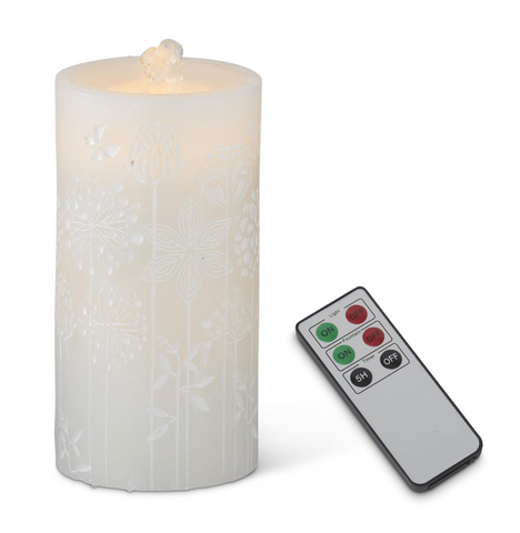 Water LED Flower Embossed Pillar Candles w/Timer