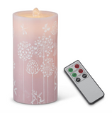 Water LED Flower Embossed Pillar Candles w/Timer