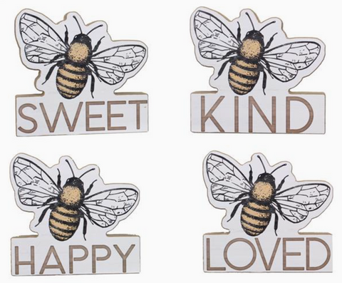 Wood Bee Tabletop Block Signs, 4 Ast.