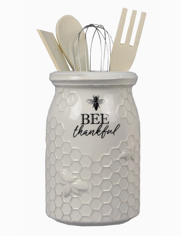 Ceramic Bee Tool Holder with 3 wood Tools