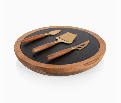 Insignia Acacia and Slate Serving Board with Cheese Tools