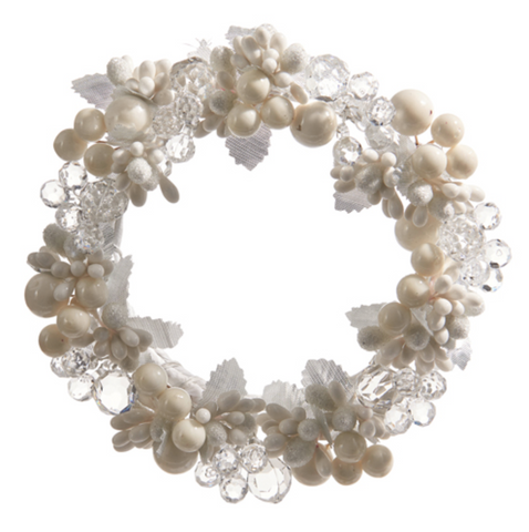 Beaded Berry and Crystal Mini Wreath-Candle Ring