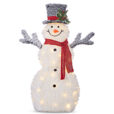 Flocked Tinsel Lighted Snowman