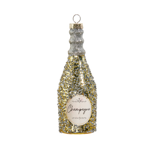 Glittered Champagne Bottle Ornament