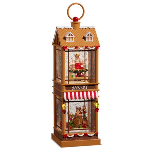 Santa and Elves Lighted Water Two Story Bakery Gourmet Works