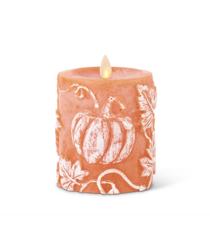Orange Pumpkin Embossed Wax Indoor Pillar
