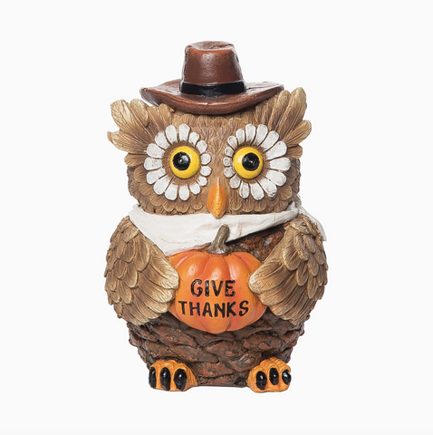 Owl w/Give Thanks Pumpkin Figurine