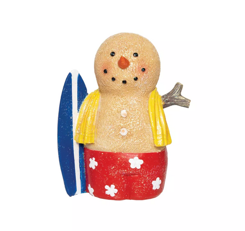 Sand Snowman w/Blue Surf Board Figurine