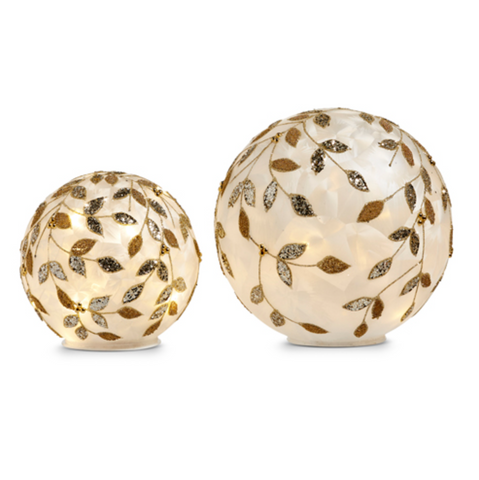 8" Lighted Champagne Leaf Balls