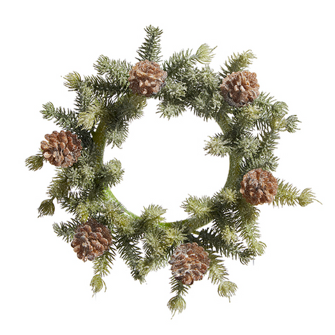 7" Iced Pine Mini Wreath-Candle Ring