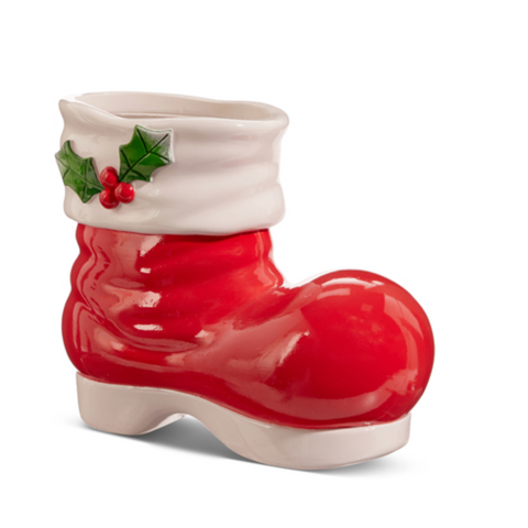 10" Red Santa Boot Vase