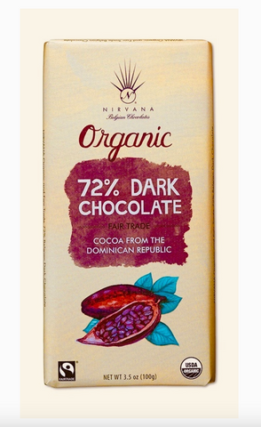 Nirvana 72% Dark Organic Belgian Chocolate  Bar